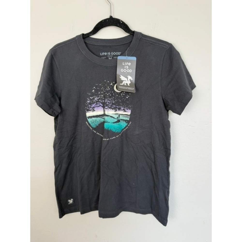 Life is Good Womens Crusher Tee Charcoal Gray Moon Tree Graphic T-Shirt Size M